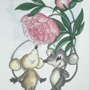 Glada möss och pion, Konstkort