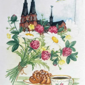 Uppsalavykort - blommor och fika, domkyrkan
