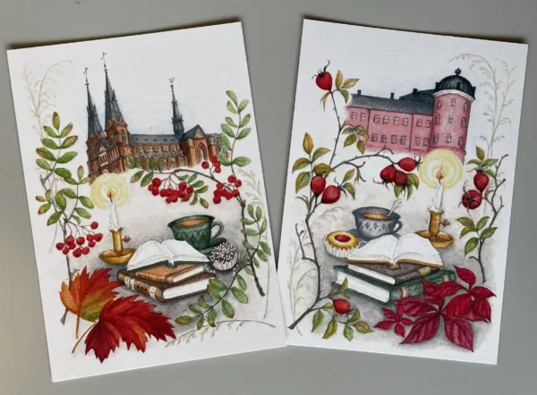 Uppsalavykort - höst, fika och böcker. Domkyrkan - Bild 2