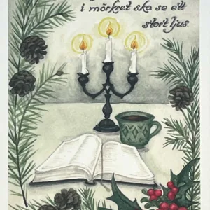 Julkort- tallkvist, ljus och Bibel