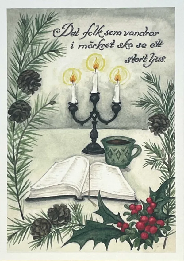Julkort- tallkvist, ljus och Bibel