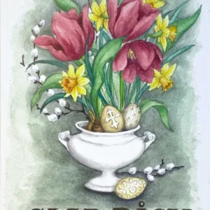 Glad påsk, blommor och ägg - vykort