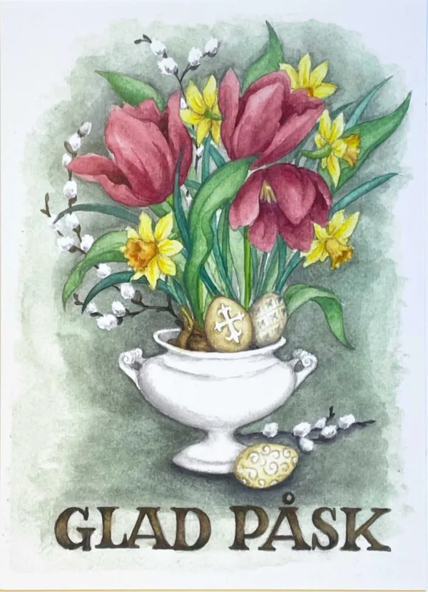 Glad påsk, blommor och ägg - vykort